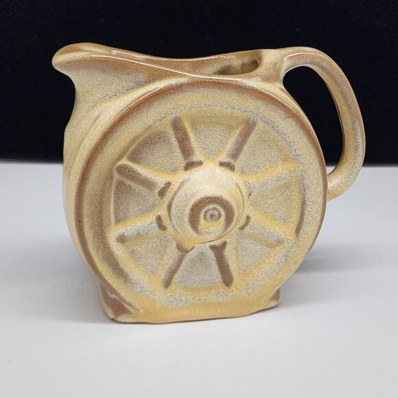 Ceramic Frankoma Wheelbarrow Themed Creamer Pitcher Light Brown Tan 4" - Picture 1 of 9